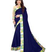 Blue Embroidered Silk Saree With Blouse