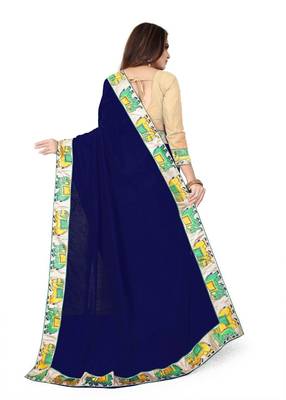 Blue Embroidered Silk Saree With Blouse 3