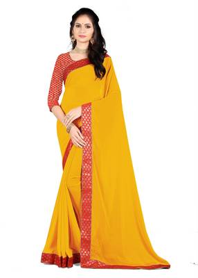 Yellow Embroidered Georgette Saree With Blouse 1
