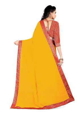 Yellow Embroidered Georgette Saree With Blouse 3