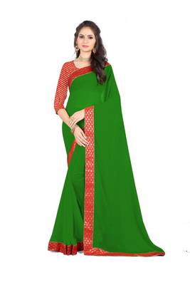 Green Embroidered Georgette Saree With Blouse 1