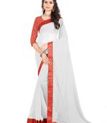 White Embroidered Georgette Saree With Blouse