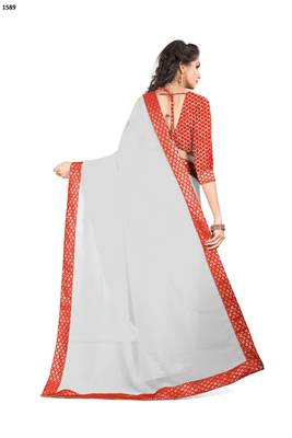 White Embroidered Georgette Saree With Blouse 3