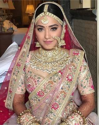 Pink Thread Embroidery Silk Semi Stitched Lehenga 3