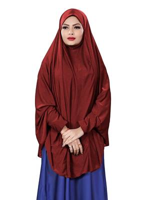 Maroon Color Stitched Jersey Cotton Islamic Chaderi Hijab With Veil And Sleeves 1
