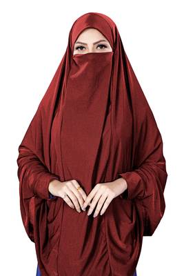 Maroon Color Stitched Jersey Cotton Islamic Chaderi Hijab With Veil And Sleeves 2