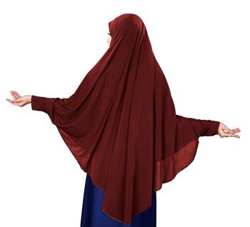 Maroon Color Stitched Jersey Cotton Islamic Chaderi Hijab With Veil And Sleeves 3