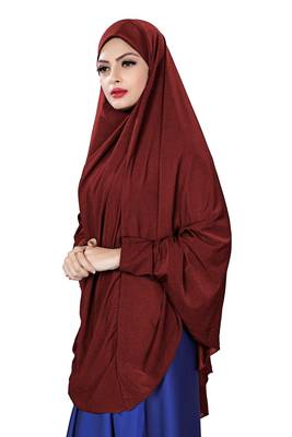 Maroon Color Stitched Jersey Cotton Islamic Chaderi Hijab With Veil And Sleeves 5