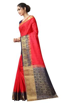 Red printed nylon saree with blouse 5