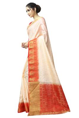 Cream printed nylon saree with blouse 2