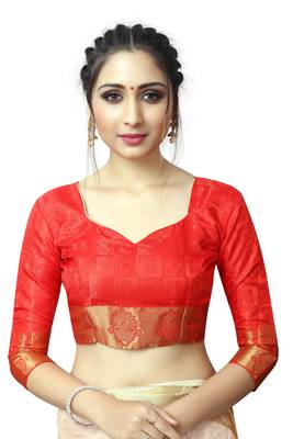 Cream printed nylon saree with blouse 5
