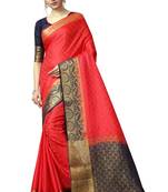 Red printed nylon saree with blouse