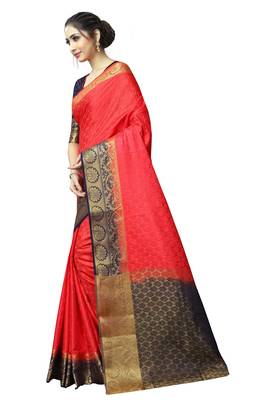 Red printed nylon saree with blouse 2