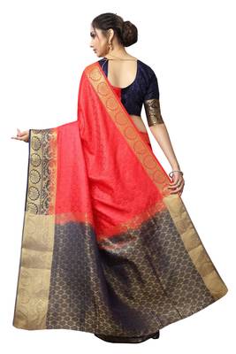 Red printed nylon saree with blouse 4