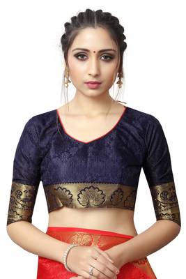 Red printed nylon saree with blouse 5