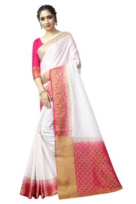 White printed nylon saree with blouse 1