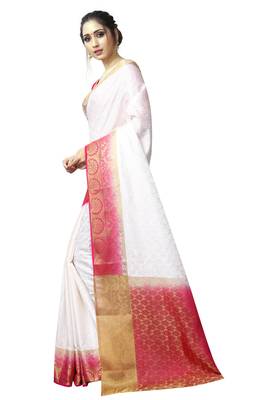 White printed nylon saree with blouse 2