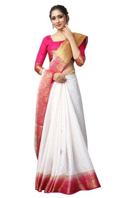 White printed nylon saree with blouse 3
