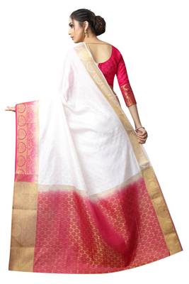 White printed nylon saree with blouse 4