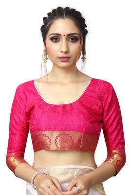 White printed nylon saree with blouse 5