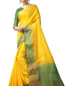 Yellow printed nylon saree with blouse