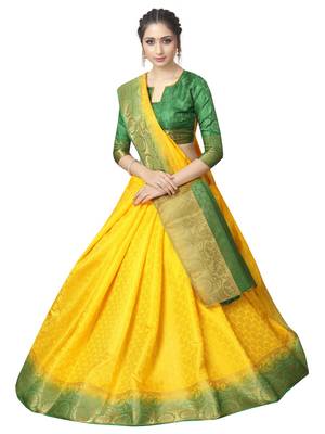 Yellow printed nylon saree with blouse 3