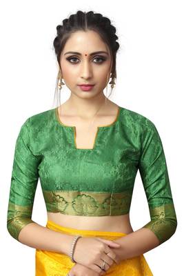 Yellow printed nylon saree with blouse 5