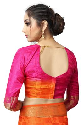 Orange printed nylon saree with blouse 4