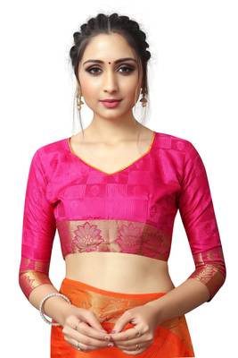 Orange printed nylon saree with blouse 5