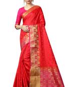 Red printed nylon saree with blouse