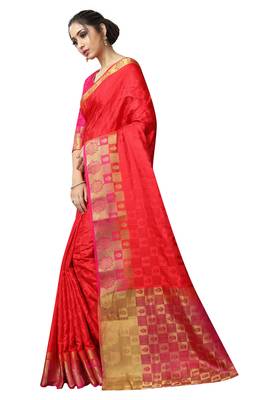 Red printed nylon saree with blouse 2