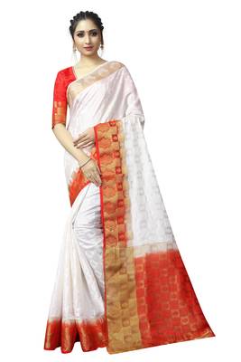 White printed nylon saree with blouse 1