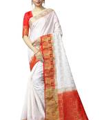 White printed nylon saree with blouse