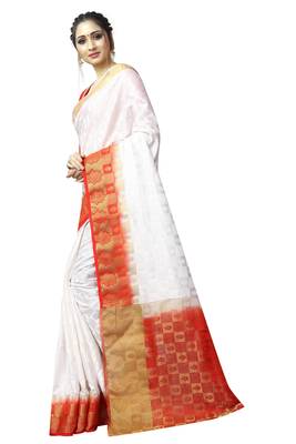 White printed nylon saree with blouse 2