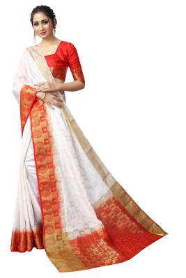 White printed nylon saree with blouse 3
