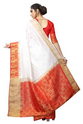 White printed nylon saree with blouse 4