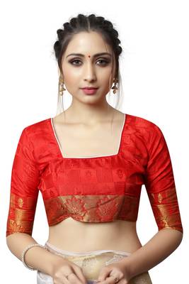 White printed nylon saree with blouse 5