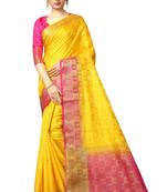 Yellow printed nylon saree with blouse