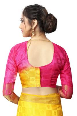 Yellow printed nylon saree with blouse 5