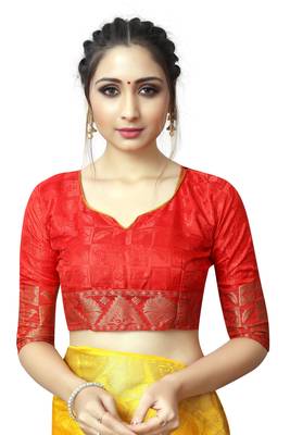 Yellow printed nylon saree with blouse 5