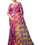Pink printed nylon saree with blouse