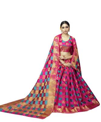 Pink printed nylon saree with blouse 3