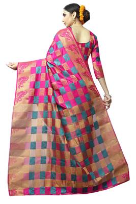 Pink printed nylon saree with blouse 4