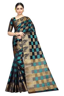 Black printed nylon saree with blouse 1