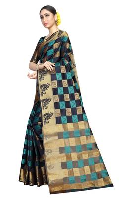 Black printed nylon saree with blouse 2