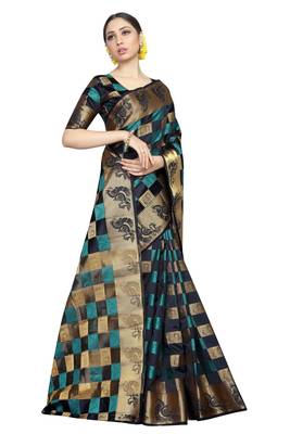 Black printed nylon saree with blouse 3