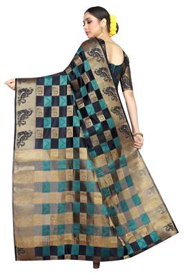 Black printed nylon saree with blouse 4