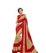 Beige embroidered chiffon saree with blouse