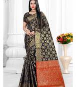Black woven banarasi silk saree with blouse