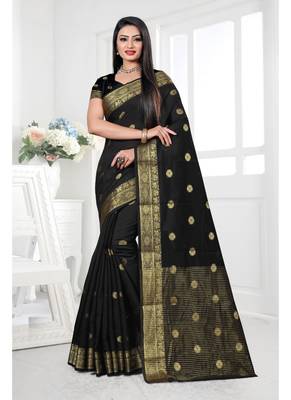 Black woven cotton silk saree with blouse 1